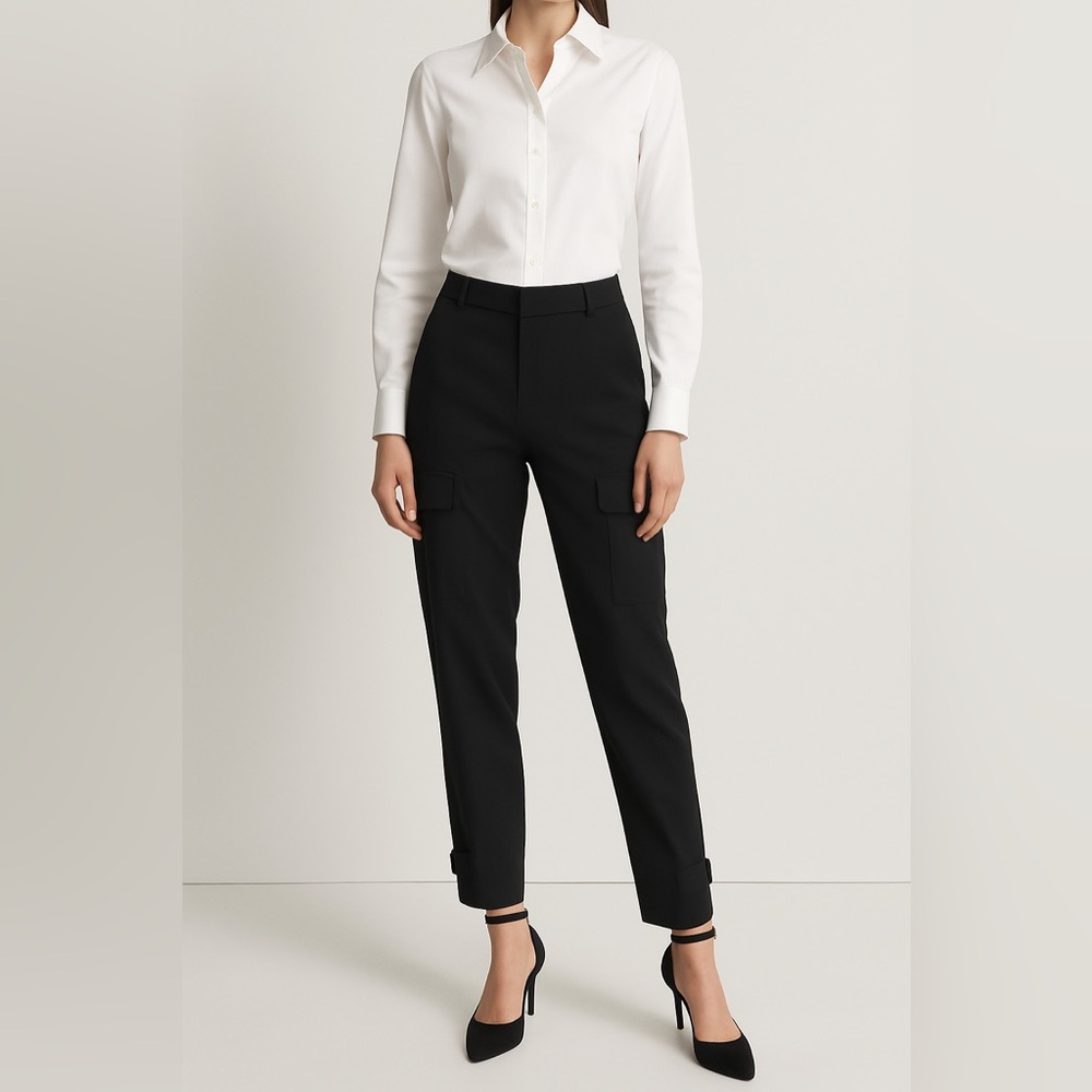Judith & Charles 100% Triacetate Black Trousers | Size 8 | Modern Tailored Fit